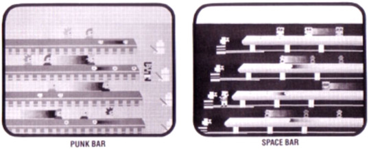 Tapper gameplay illustration of the Punk Bar and the Space Bar