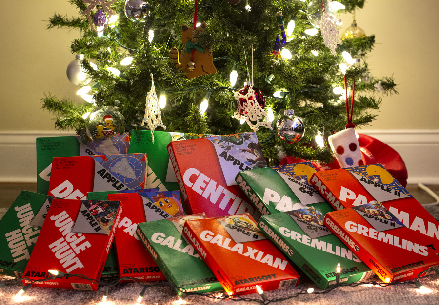 Atarisoft games underneath a Christmas tree