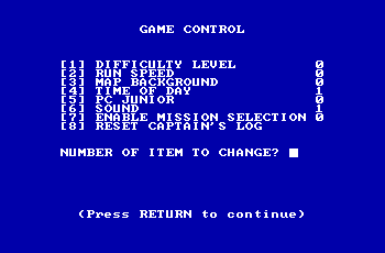 GATO IBM PCjr game settings