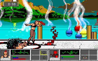Tongue of the Fatman fighter knocked down screenshot.